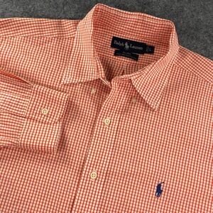 Ralph Lauren Blake Mens L Orange Gingham Cotton Long Sleeve Button Down Shirt